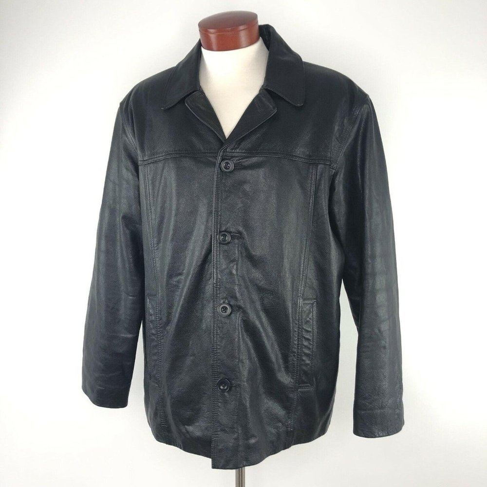 J. Crew Black Pebbled Leather Coat   Fleece Lined  Motorcycle Bomber  |  Mens L